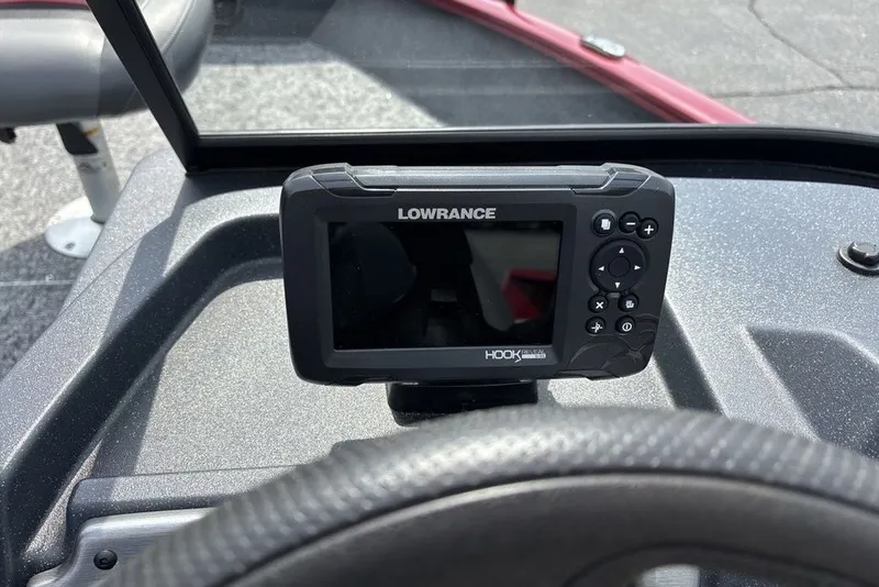 Slide: The Image of Lowrance fish finder on 2025 Tracker Pro Guide V-175 Combo boat dashboard. - 18