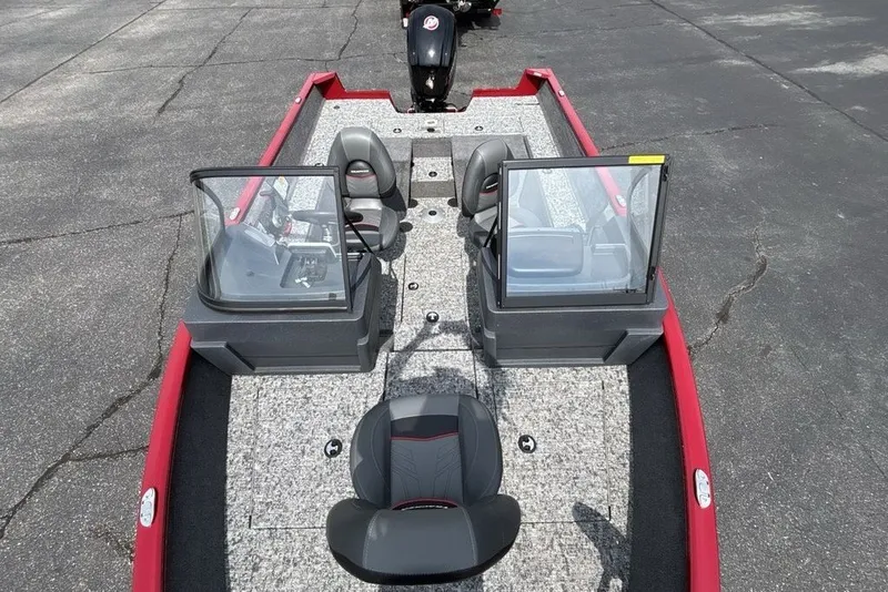 Slide: The Image of 2025 Tracker Pro Guide V-175 Combo boat interior with seating and windshield. - 37