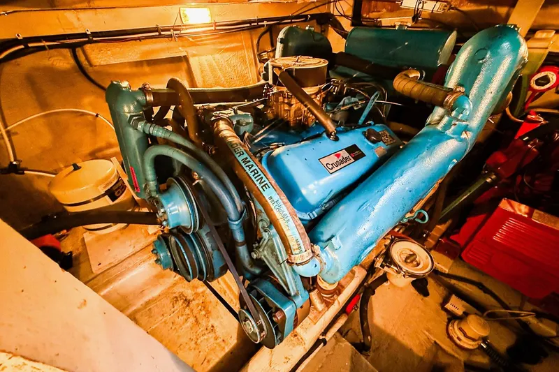 Slide: The Image of Engine room of 1989 Tiara Yachts 3600 Convertible with Crusader marine engine. - 47