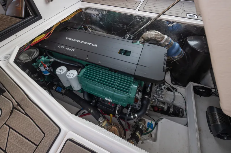 Slide: The Image of 2023 Cutwater C-30 Sedan engine compartment featuring Volvo Penta D6-440 engine. - 44