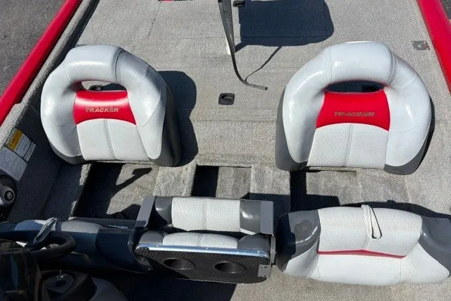 Slide: The Image of 2012 TRACKER BOATS Pro Team 175 interior with gray and red seating, showcasing spacious layout. - 42