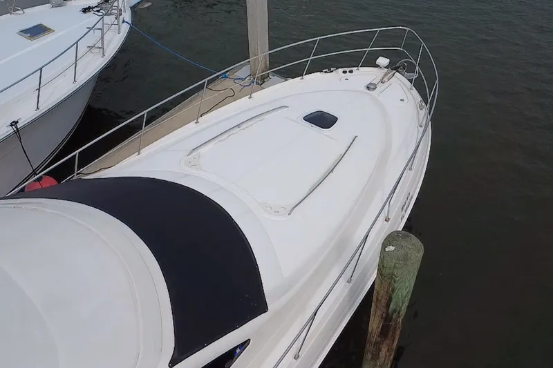 Slide: The Image of 2006 Sea Ray 550 Sedan Bridge yacht docked at marina, aerial view. - 29