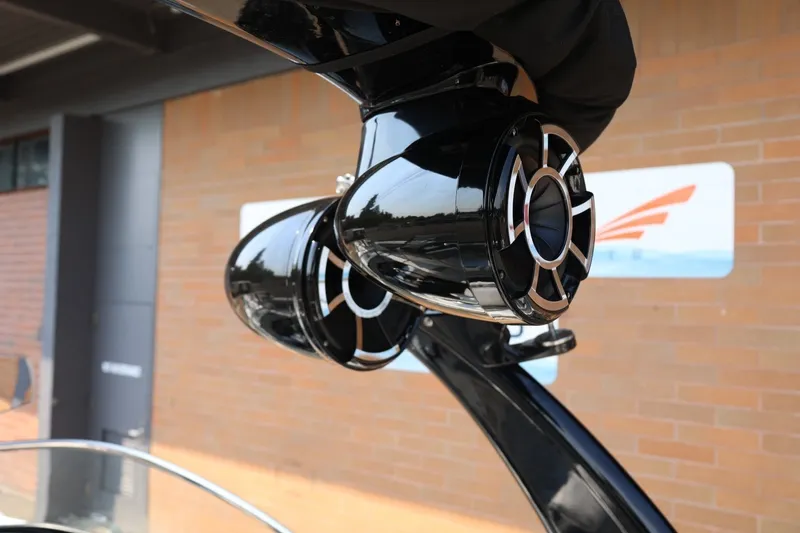 Slide: The Image of 2013 Tigé Z3 boat speakers mounted on a sleek black tower. - 38