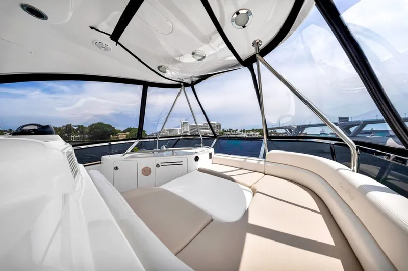 Slide: The Image of Luxurious interior of 2010 Sea Ray 52 Sedan Bridge yacht with panoramic views. - 71