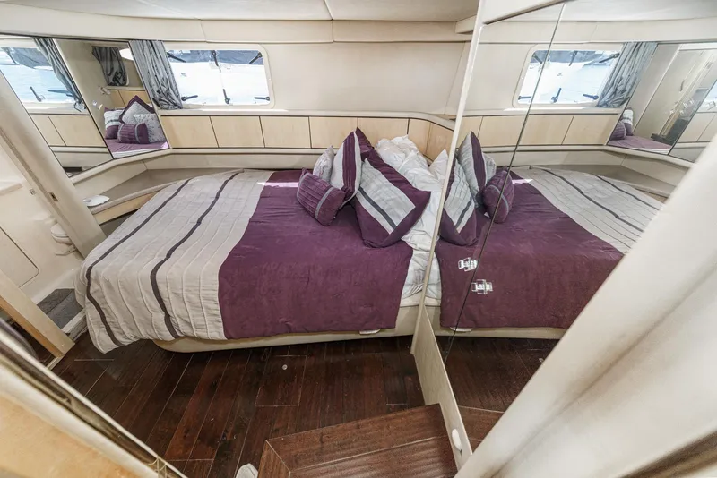 Slide: The Image of The image shows a cozy cabin with a large bed, surrounded by windows and mirrors. - 32