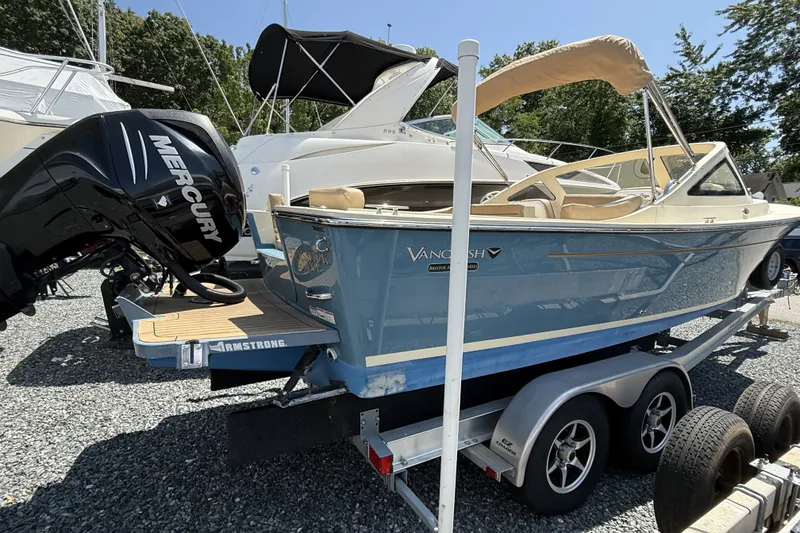 Slide: The Image of 2018 Vanquish Bristol Harbor 23 boat on trailer with Mercury outboard motor. - 4