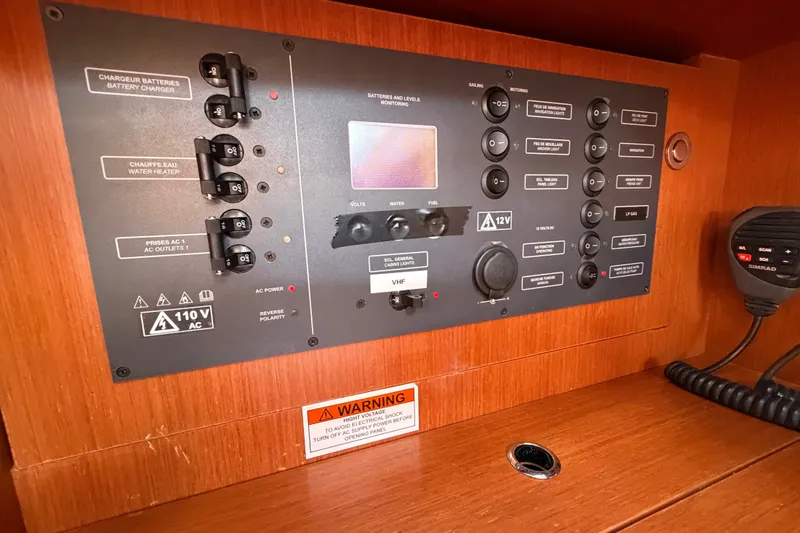 Slide: The Image of Electrical control panel on a 2013 Beneteau Oceanis 370 sailboat. - 23