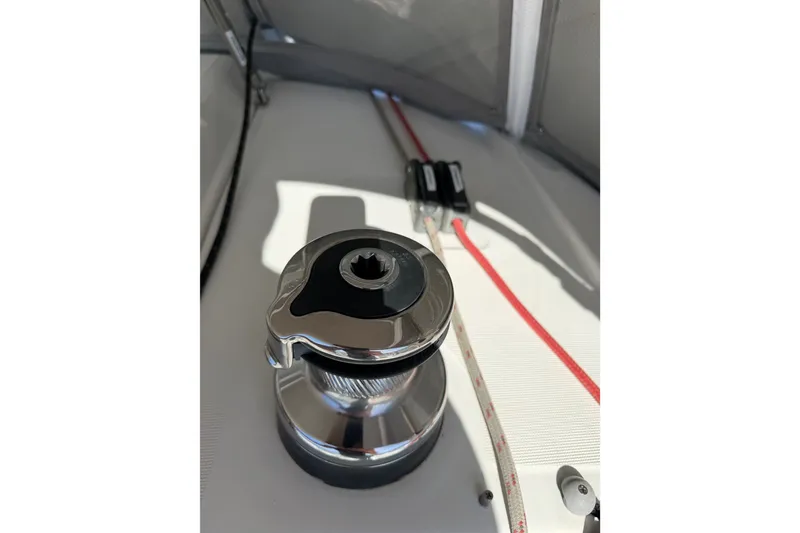 Slide: The Image of Winch and ropes on 2013 Beneteau Oceanis 370 sailboat deck. - 22