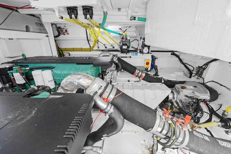 Slide: The Image of Engine room of 2025 Fairline Squadron 50 yacht, showcasing advanced mechanical systems. - 102