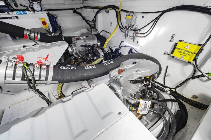 Slide: The Image of Engine room of 2025 Fairline Squadron 50 yacht, featuring Volvo Penta IPS system. - 104
