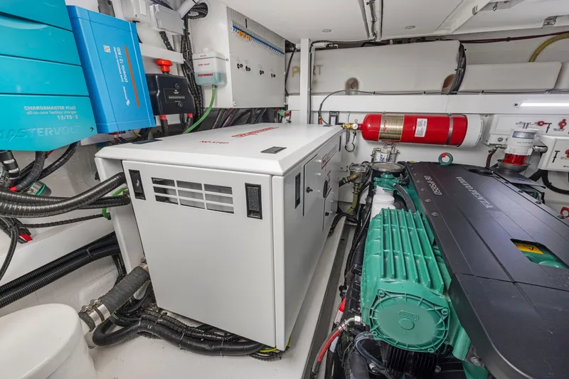 Slide: The Image of Engine room of 2025 Fairline Squadron 50 yacht with modern equipment and systems. - 107