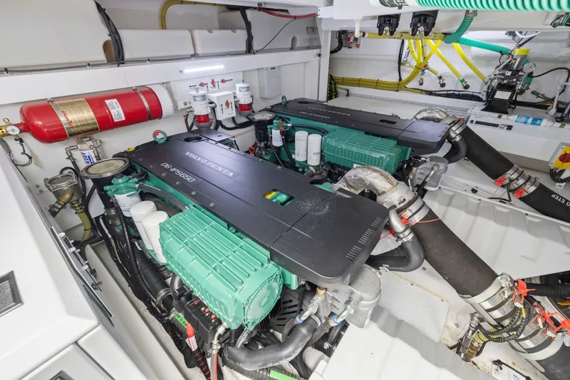 Slide: The Image of Engine room of 2025 Fairline Squadron 50 yacht with Volvo Penta engines. - 108