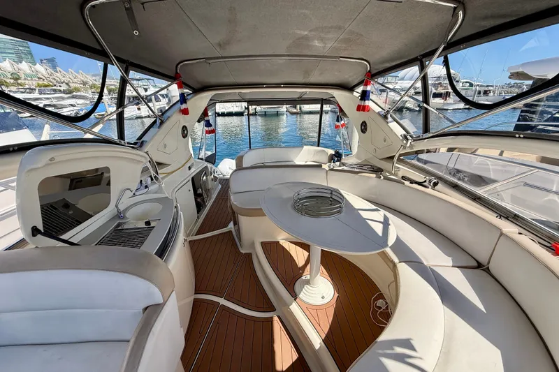Slide: The Image of Luxurious 2006 Azimut Atlantis 47 yacht interior with elegant seating and modern amenities. - 19