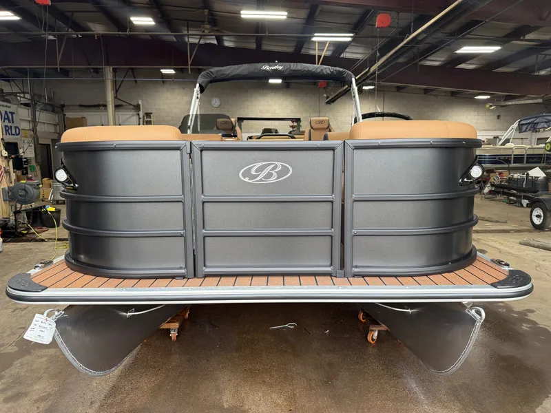 Slide: The Image of A 2027 Bentley Pontoons Legacy 220 Swingback with Honda 4-Stroke EFI in a workshop. - 34