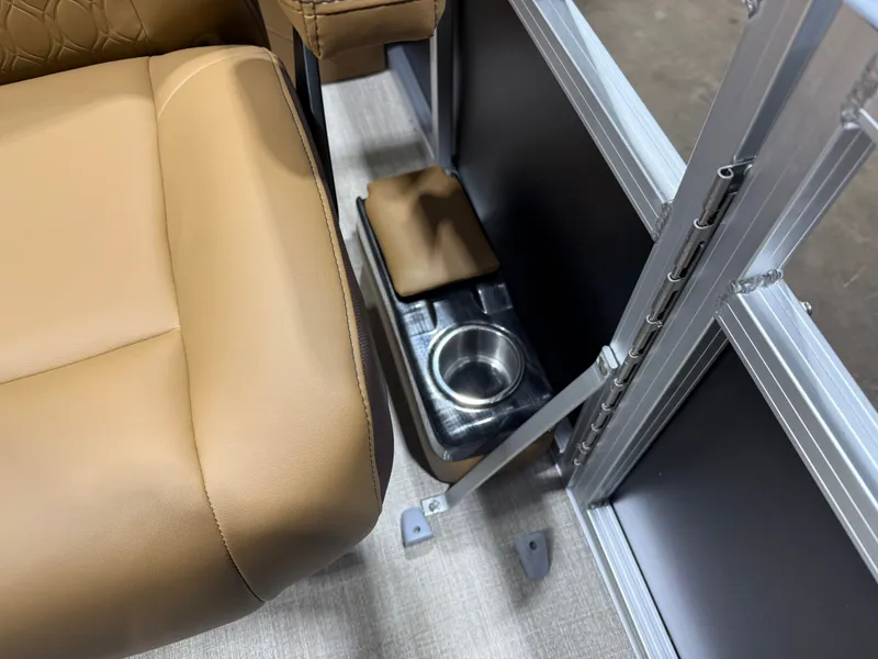 Slide: The Image of Beige upholstery with integrated cup holder and metal frame. - 22