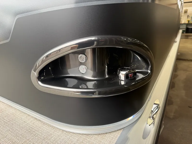 Slide: The Image of Close-up of a modern boat feature with shiny chrome and built-in lights. - 31
