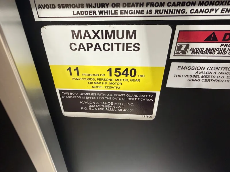 Slide: The Image of Sign shows maximum capacity: 11 persons or 1540 pounds. Includes safety warnings. - 17