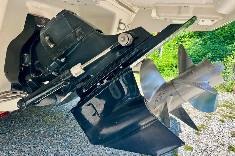 Slide: The Image of 2020 Chaparral 277 SSX boat propeller and drive system close-up. - 6