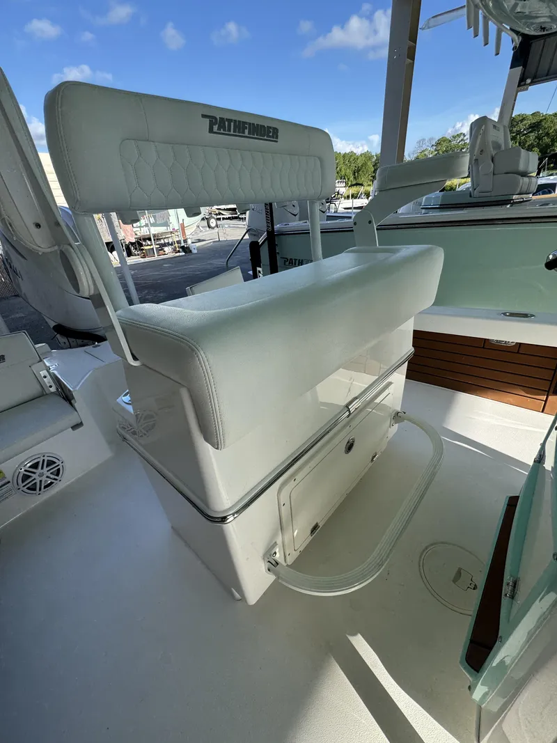 Slide: The Image of Pathfinder 2500 Tournament 2027: White seat with storage underneath, surrounded by clear blue sky. - 35