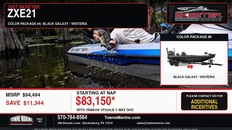 The Image of 2027 Skeeter ZXE21 in Black Galaxy/Wisteria. Starting at $83,150 with Yamaha VF250LB V Max SHO. - 1