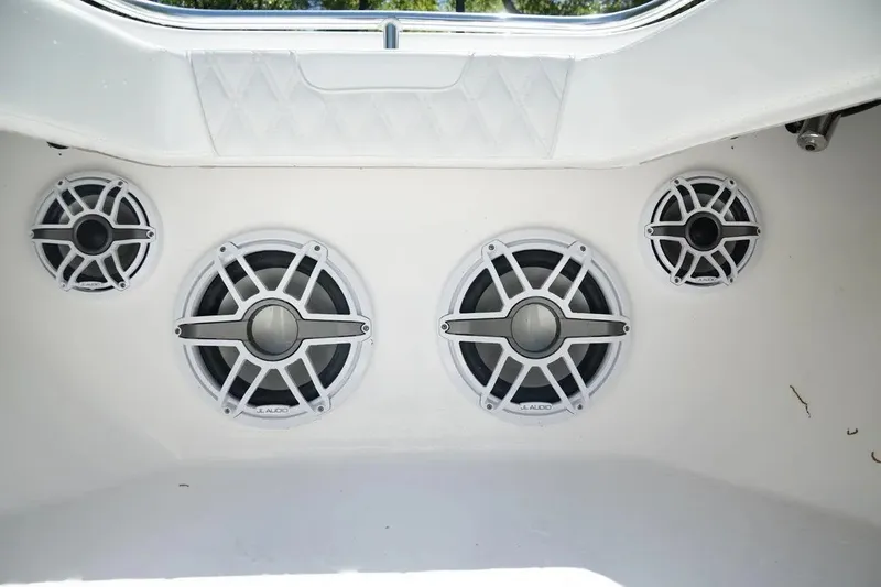 Slide: The Image of 2023 Contender 44 ST boat speakers, featuring JL Audio marine sound system. - 16