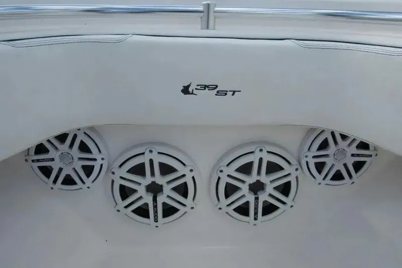 Slide: The Image of 2019 Contender 39 ST boat speakers and logo on white interior. - 6