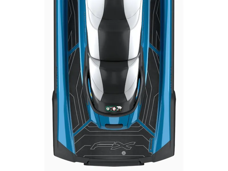 Slide: The Image of Top view of a blue Yamaha FX Cruiser HO jet ski with black and white seating. - 5