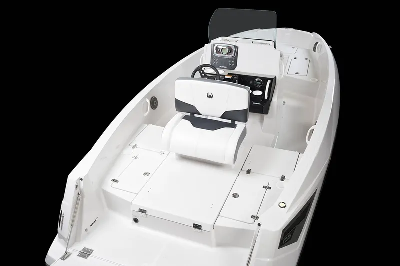 Slide: The Image of The image shows a 2019 Scarab 195 Open G boat with a modern, open cockpit design. - 7