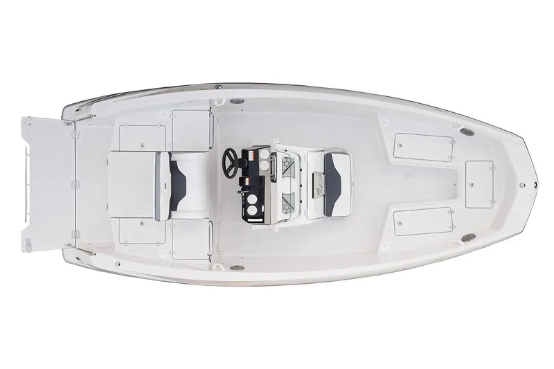 Slide: The Image of Top view of a 2019 Scarab 195 Open G boat with central console and seating areas. - 12