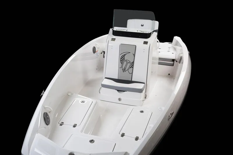 Slide: The Image of The image shows a white 2019 Scarab 195 Open G boat with a central console. - 5
