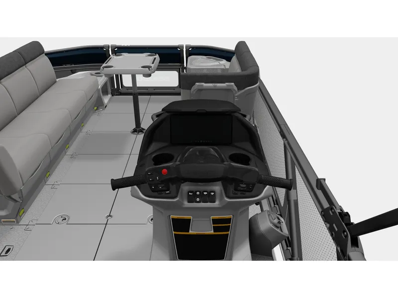 Slide: The Image of The image shows the cockpit of a Sea-Doo Switch Cruise 21 with gray seating and a helm station. - 5