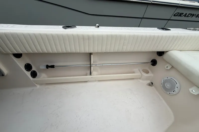 Slide: The Image of 2007 Grady-White Tournament 205 boat interior with seating and speaker. - 28