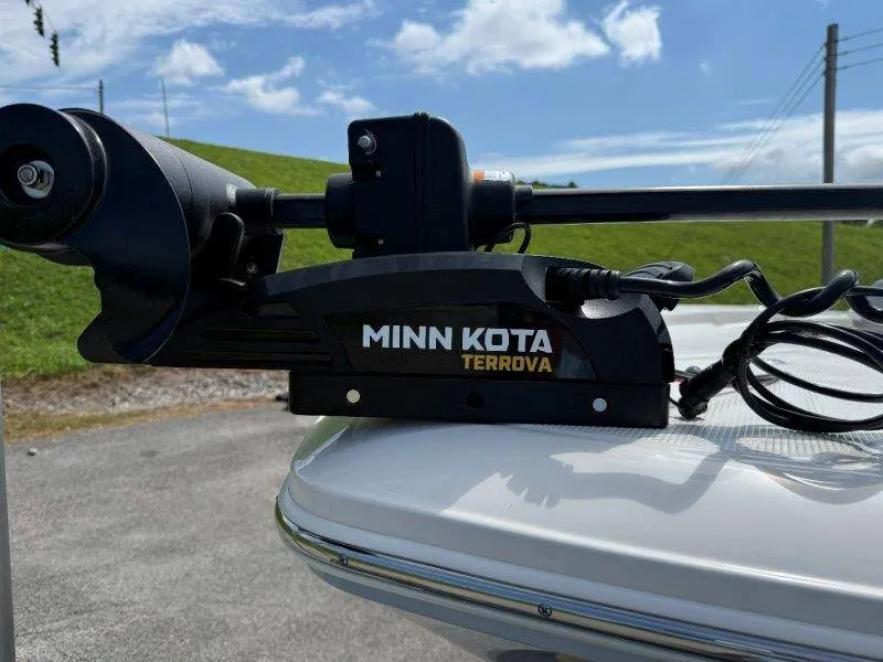 Slide: The Image of Close-up of a Minn Kota Terrova trolling motor on a boat. - 16