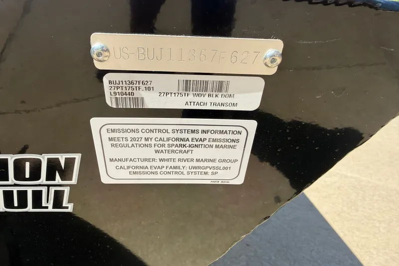 Slide: The Image of 2027 Tracker Pro Team 175 Crappie Edition emissions control information label. - 15