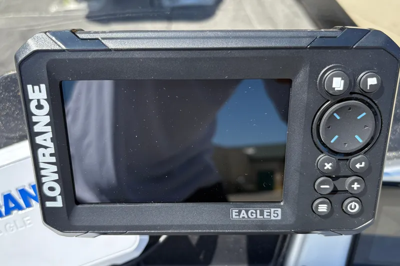 Slide: The Image of Lowrance Eagle 5 fish finder on 2027 Tracker Pro Team 175 Crappie Edition boat. - 23