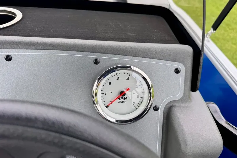 Slide: The Image of Tachometer on 2027 Sun Tracker Party Barge 16 DLX dashboard, showing RPM gauge. - 20