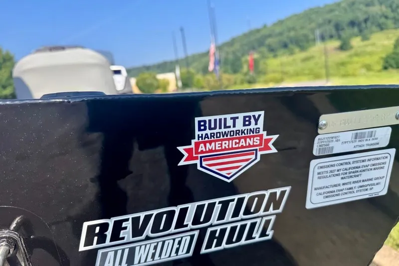 Slide: The Image of 2027 Tracker Pro Team 175 Crappie Edition boat with "Built by Hardworking Americans" sticker. - 19