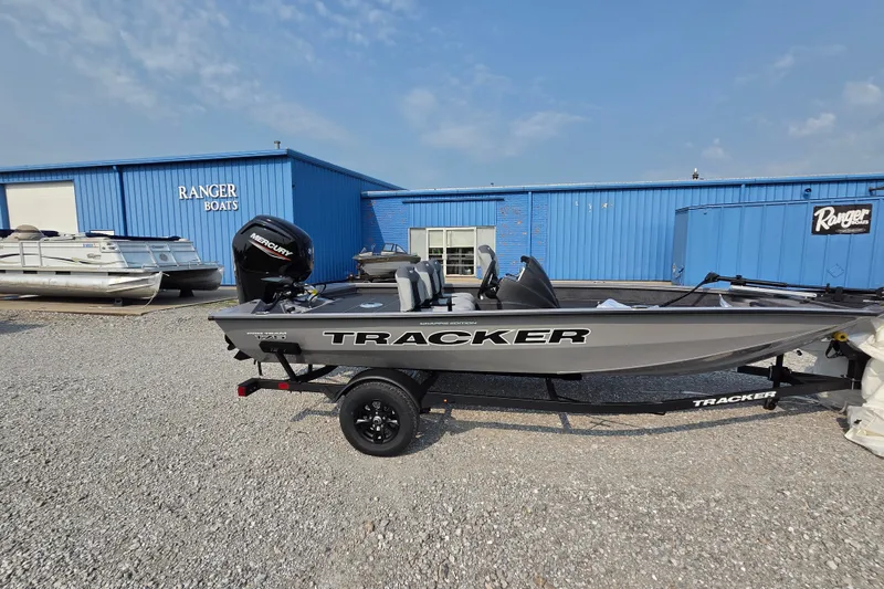 The Image of 2027 Tracker Pro Team 175 Crappie Edition boat parked outside Ranger Boats building. - 1