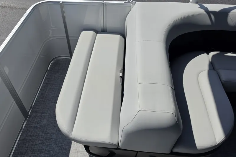 Slide: The Image of 2027 Sun Tracker Party Barge 18 DLX with gray seating and spacious layout. - 15