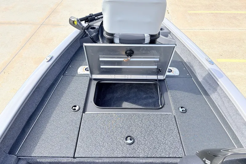 Slide: The Image of 2027 Tracker Pro Team 175 Crappie Edition boat with open storage compartment. - 15
