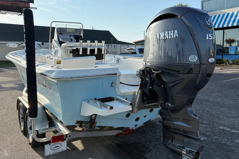 Slide: The Image of 2026 Bulls Bay 2200 XS boat with Yamaha 150 engine on trailer. - 1