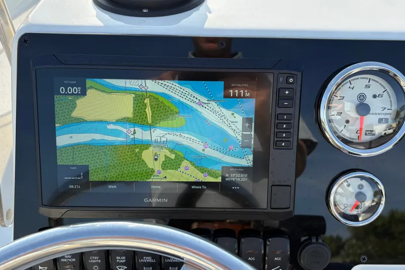 Slide: The Image of Dashboard of 2026 Bulls Bay 2200 XS with Garmin GPS and gauges. - 13