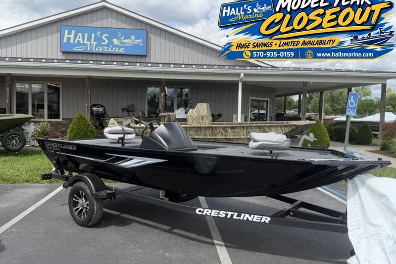 The Image of 2026 Crestliner 1600 Storm boat displayed at Hall's Marine dealership. - 0