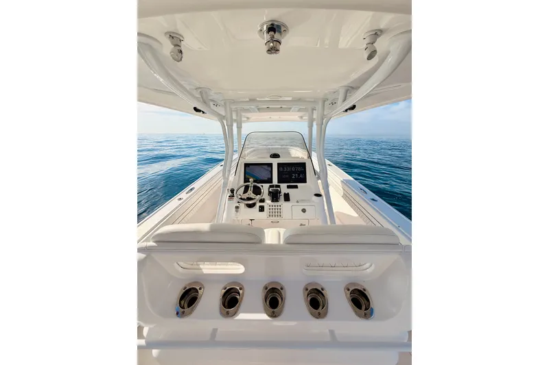 Slide: The Image of 2016 Intrepid 375 Center Console boat interior with ocean view. - 62