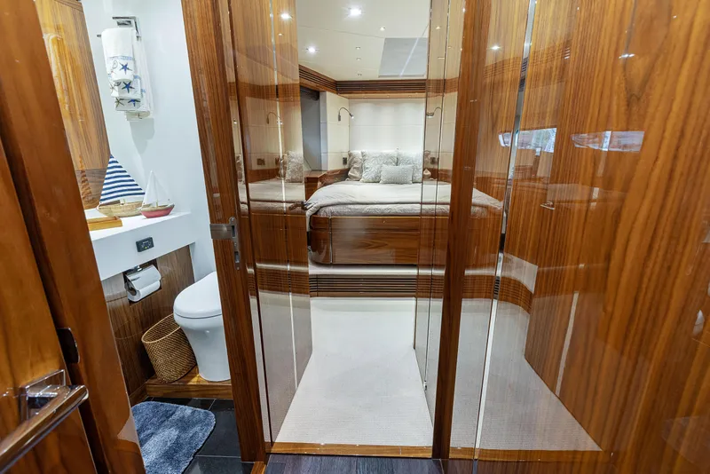 Slide: The Image of Luxurious interior of 2015 Sunseeker Predator 68 yacht with bedroom and bathroom. - 30
