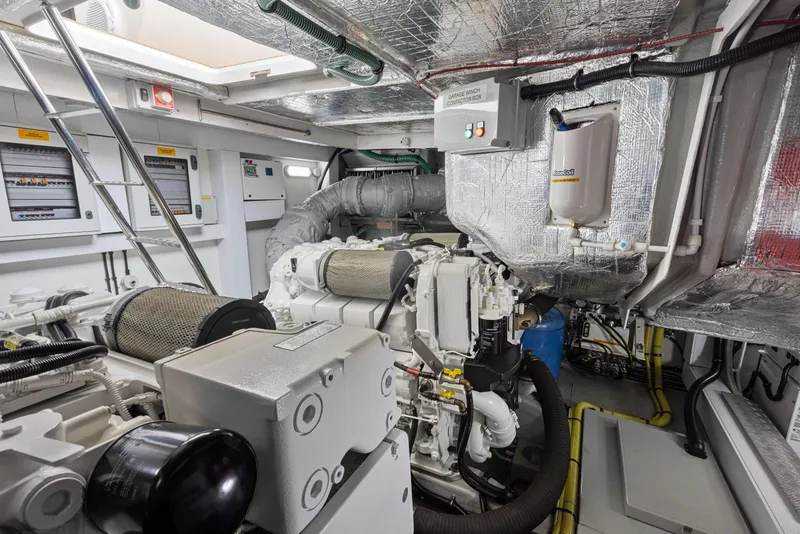 Slide: The Image of Engine room of a 2015 Sunseeker Predator 68 yacht with advanced machinery. - 35