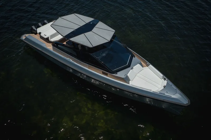 Slide: The Image of 2022 Wally wallytender43X luxury yacht on calm water, aerial view. - 56