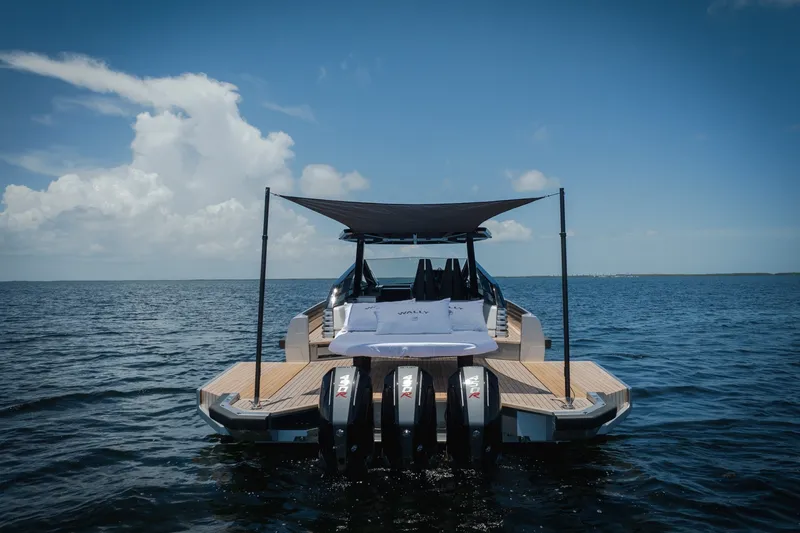 Slide: The Image of 2022 Wally wallytender43X yacht on open water, featuring sleek design and powerful engines. - 58