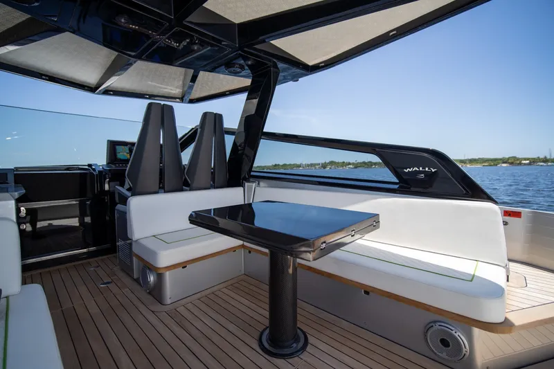 Slide: The Image of Luxurious 2022 Wally wallytender43X yacht interior with sleek seating and modern design. - 9
