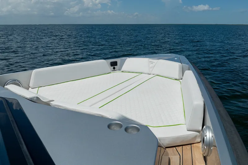 Slide: The Image of Luxurious 2022 Wally wallytender43X yacht with spacious sunbathing area on open water. - 11